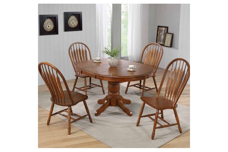 42" Round Pedestal Table w/ 15" Leaf & 4 Bowback Chairs