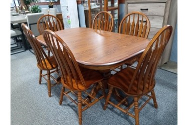 7pc Dinette Set- Double Ped. Base Lam. Top W/ 6Chairs (2 leaves)