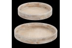 Natural With White Wash Beaded Edge Round Trays - 2PC