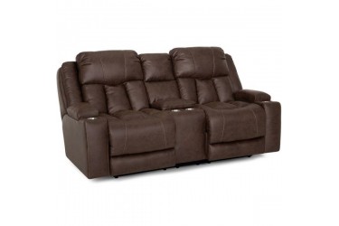 "Power Reclining Console Loveseat w/ Power Headrest, Console Storage, Dual Arm Storage, Massage, and Cupholders"