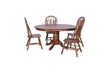 Laminated Pedestal Table w/ 18" Leaf & Empire Feet & 4 Chairs