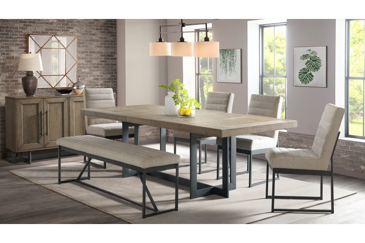 Edon Trestle Table w/Bench & Upholstered cHAIRS
